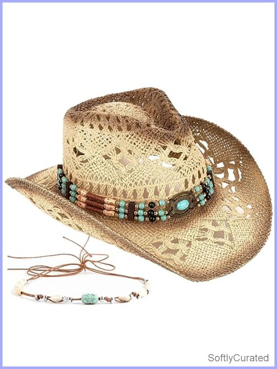 Straw Woven Cowboy Hat with Two Decorative Bands main image 5